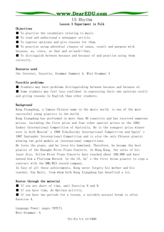 北师大版高中英语必修2U5 Rhythm--Lesson 3 Experiment in Folk