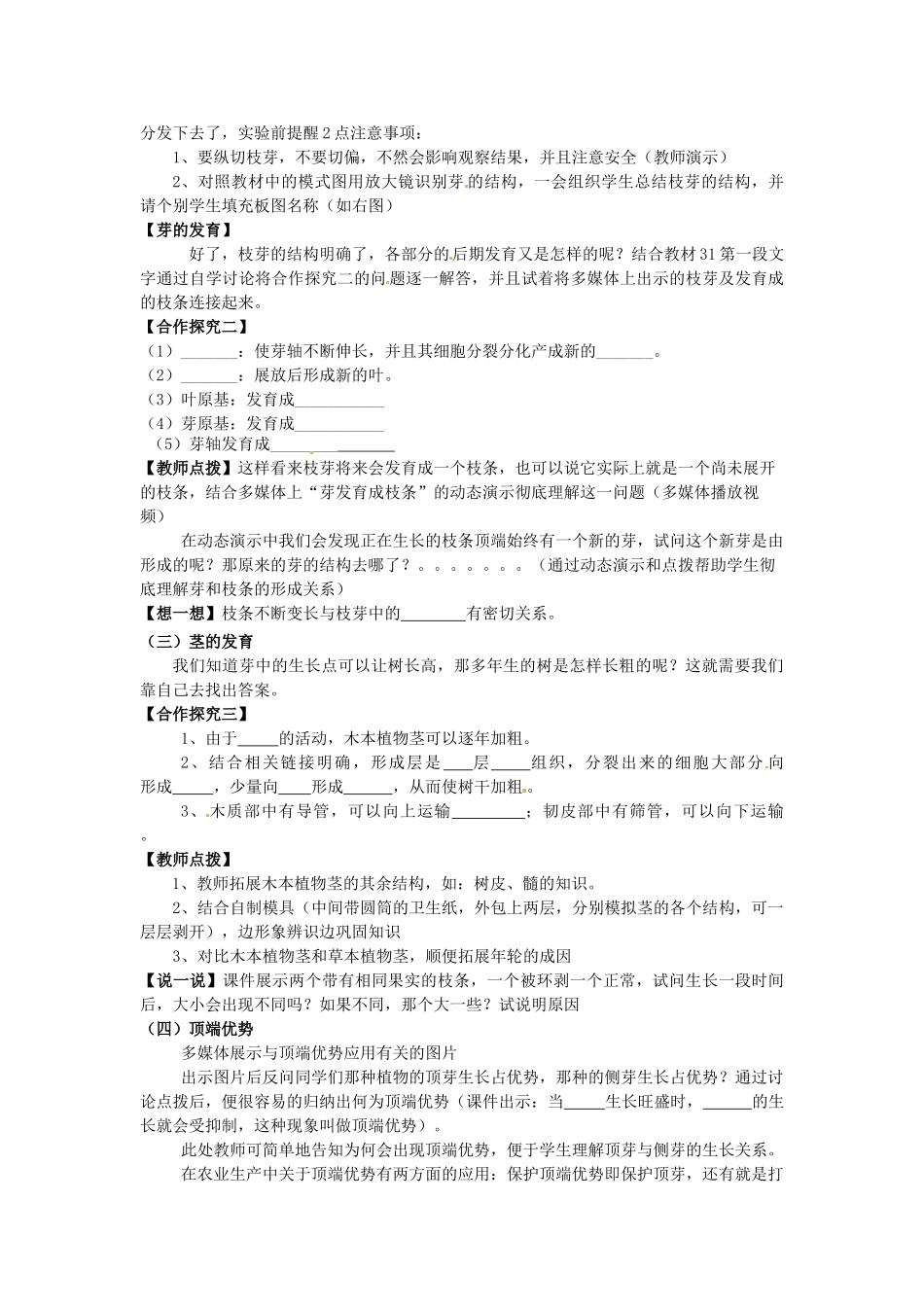 山东省枣庄市峄城区吴林街道中学八年级生物上册 4-1-6 芽的类型和结构教案 济南版_第2页
