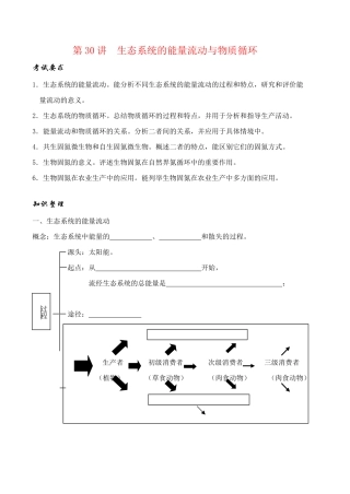 高考生物第一轮系列讲座 第30讲  生态系统的能量流动与物质循环