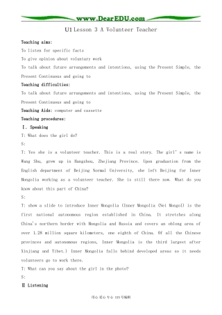北师大版高中英语必修1U1 Life Styles--Lesson 3 A Volunteer Teacher