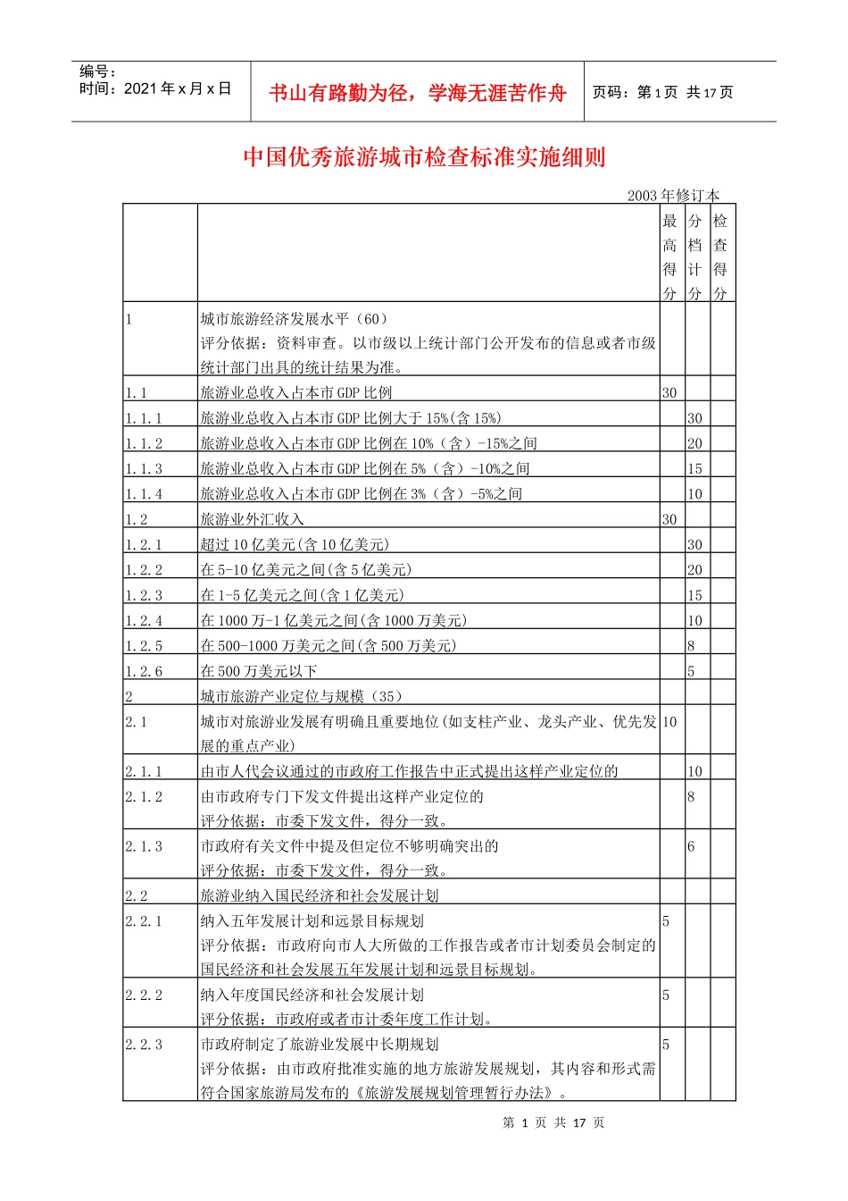 中国优秀旅游城市检查标准实施细则_第1页