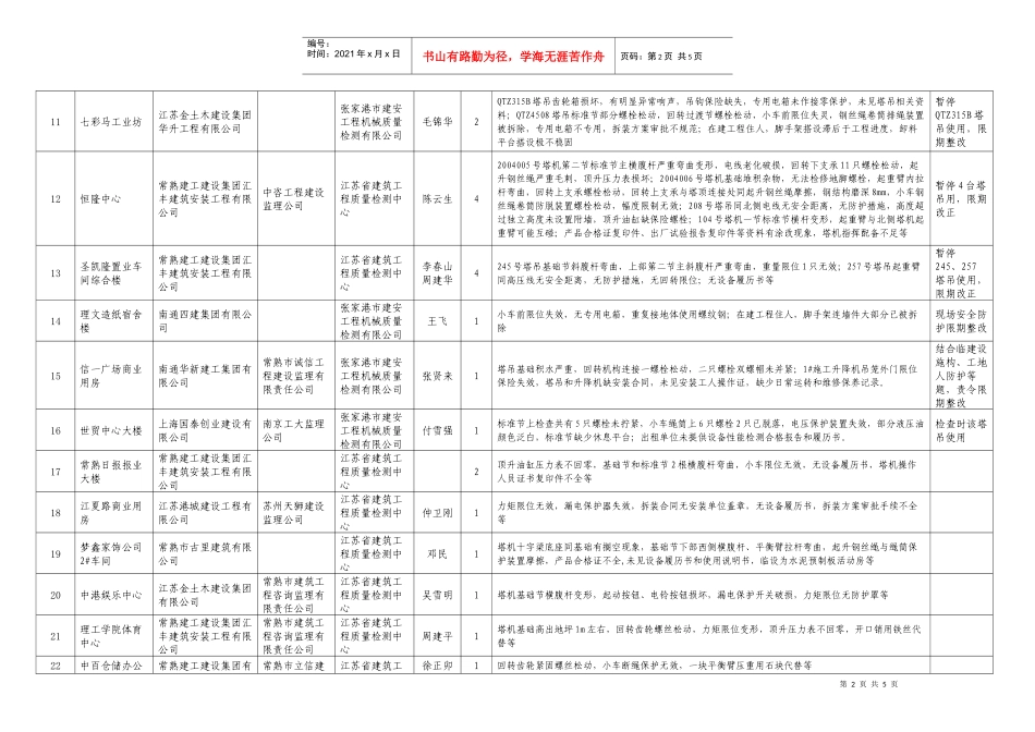全市在建工程塔式起重机安全专项检查情况汇总表doc-全市_第2页