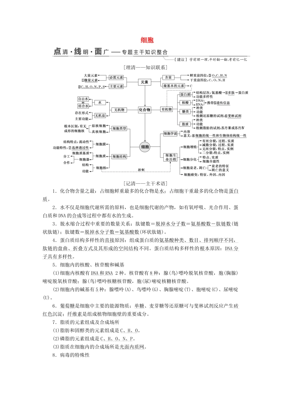 （江苏专版）高考生物二轮复习 专题一 细胞讲义（含解析）-人教版高三全册生物教案_第1页