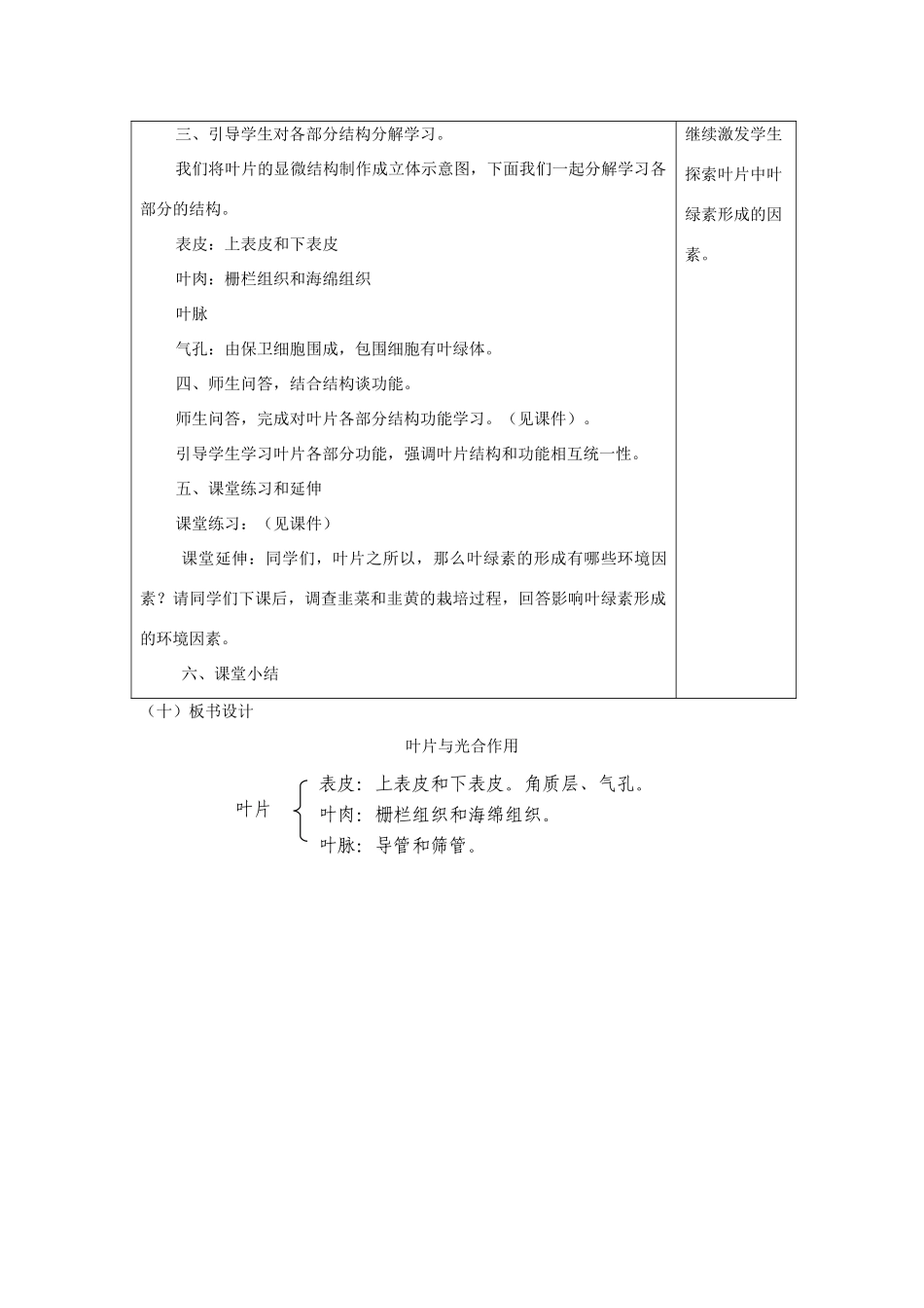 七年级生物上册 《叶片与光合作用》教学设计 北师大版_第3页