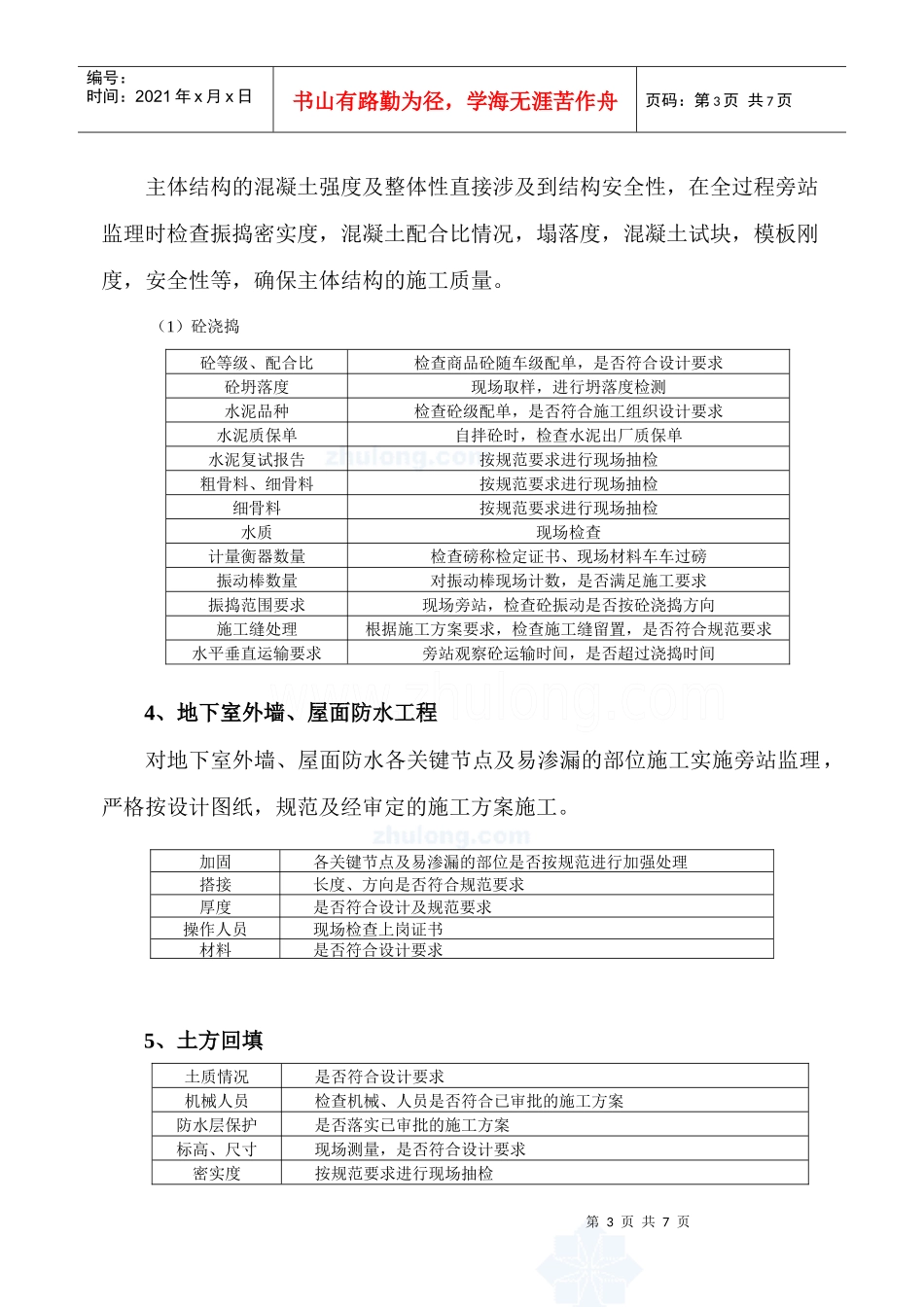 北京某大型住宅小区监理旁站方案_secret_第3页