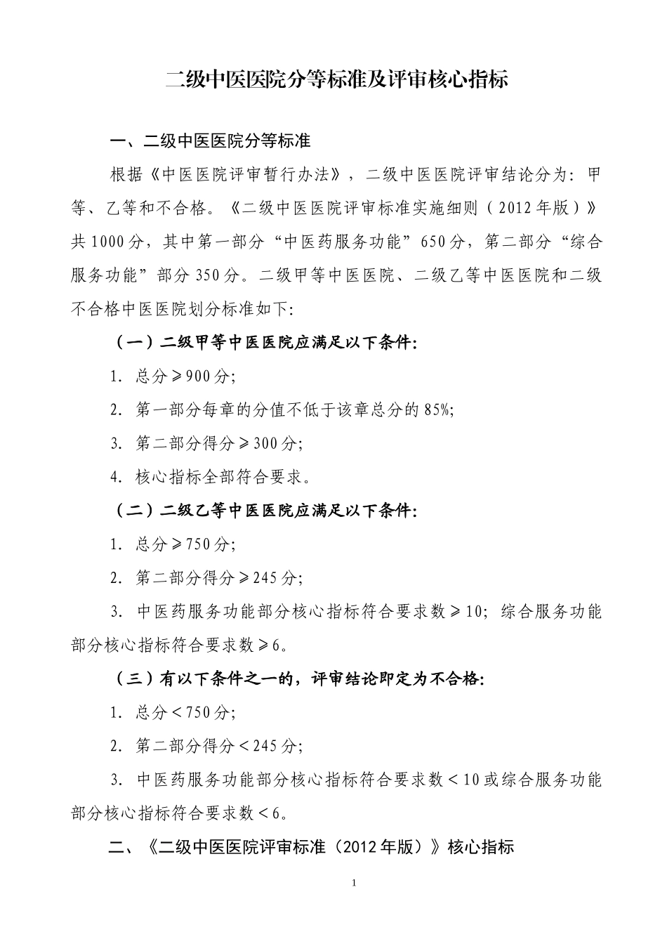 二级中医医院评审标准实施细则(XXXX年版)讨论稿_第1页