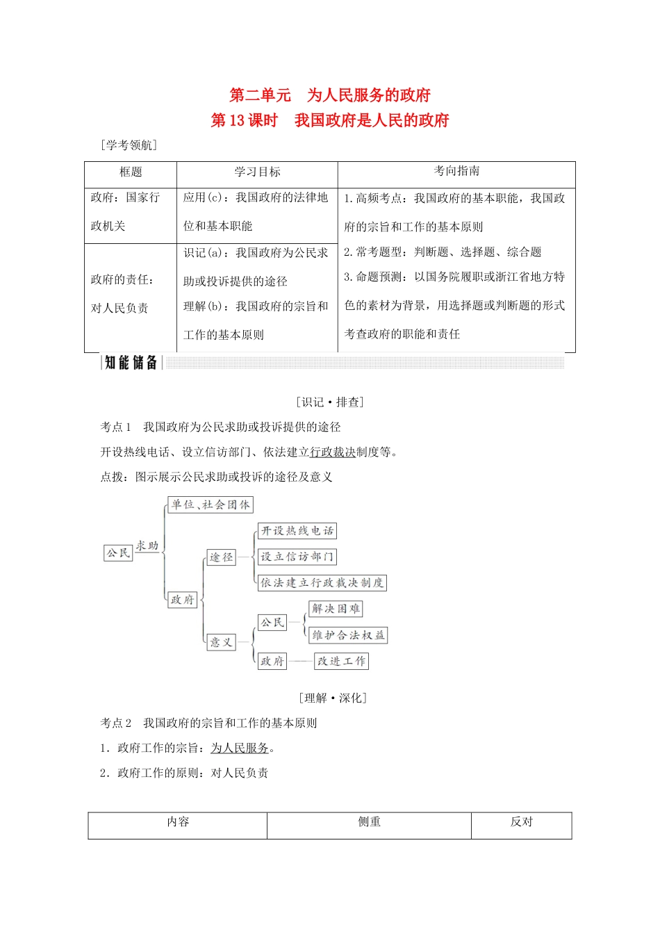 （浙江专版）高考政治大一轮复习 第二单元 为人民服务的政府 第13课时 我国政府是人民的政府讲义 新人教版必修2-新人教版高三必修2政治教案_第1页