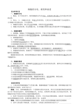 高中生物细胞分化、癌变和衰老1人教版 必修1
