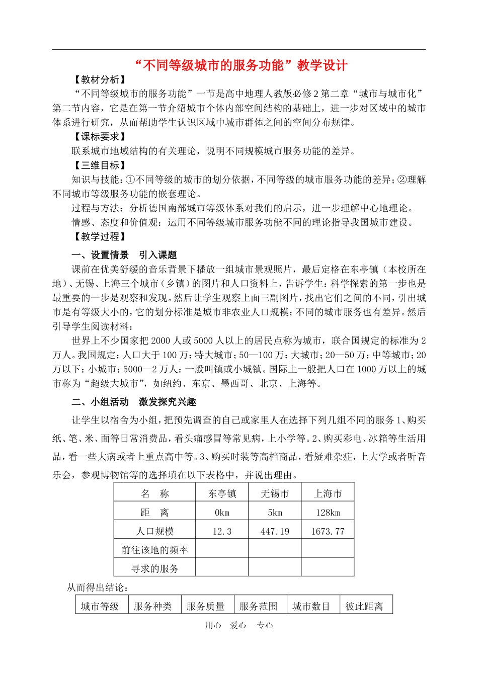 高中地理2.2　不同等级城市的服务功能 教案2人教版必修2_第1页