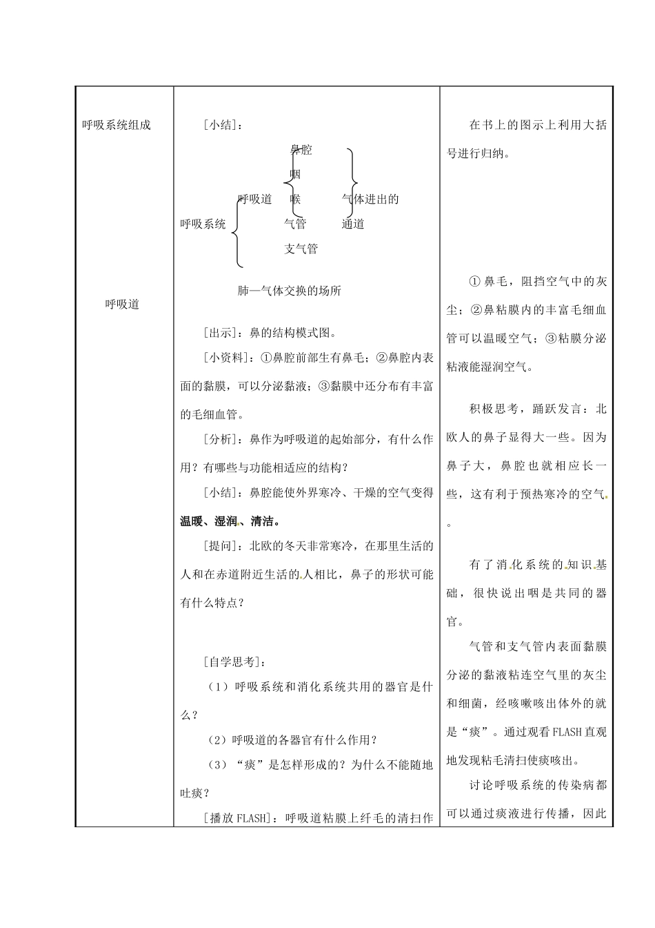 辽宁省沈阳市第四十五中学七年级生物下册 4.10.3 人体和外界环境的气体交换教案 苏教版_第3页
