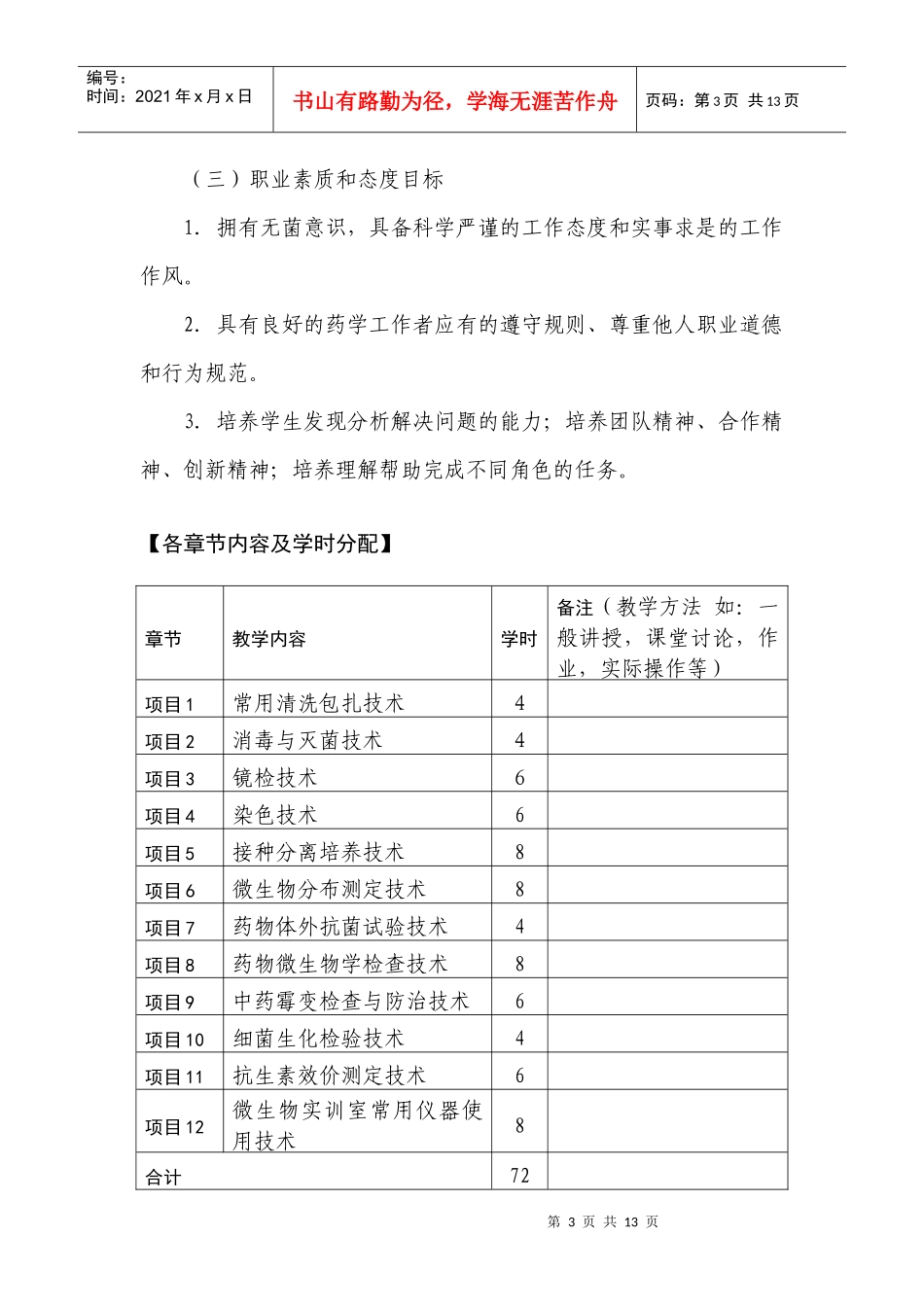 《药学微生物实用技术课程》课程教学大纲_第3页