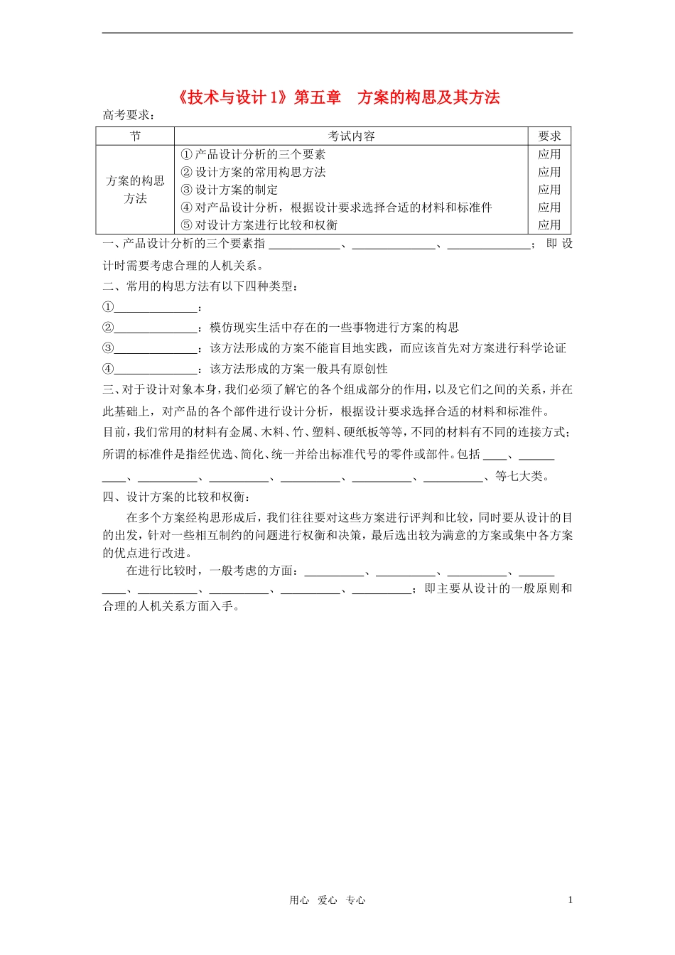 高中通用技术 第5章方案的构思及其方法学案 地质版必修1_第1页