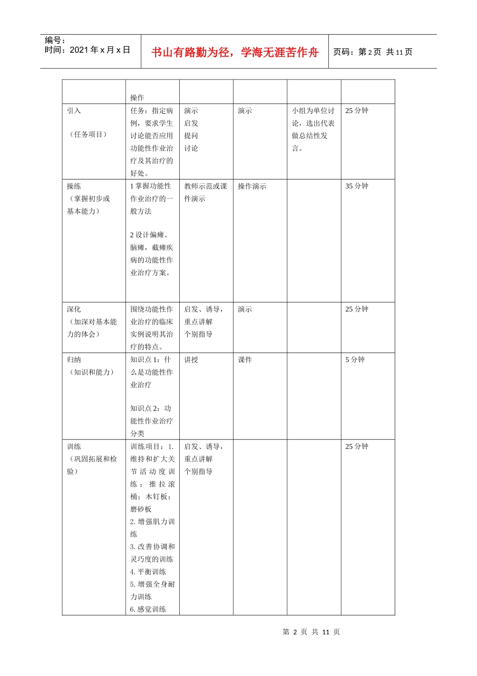 作业治疗技术模块教学的单元教学设计-辽宁中医药大学职业技_第2页