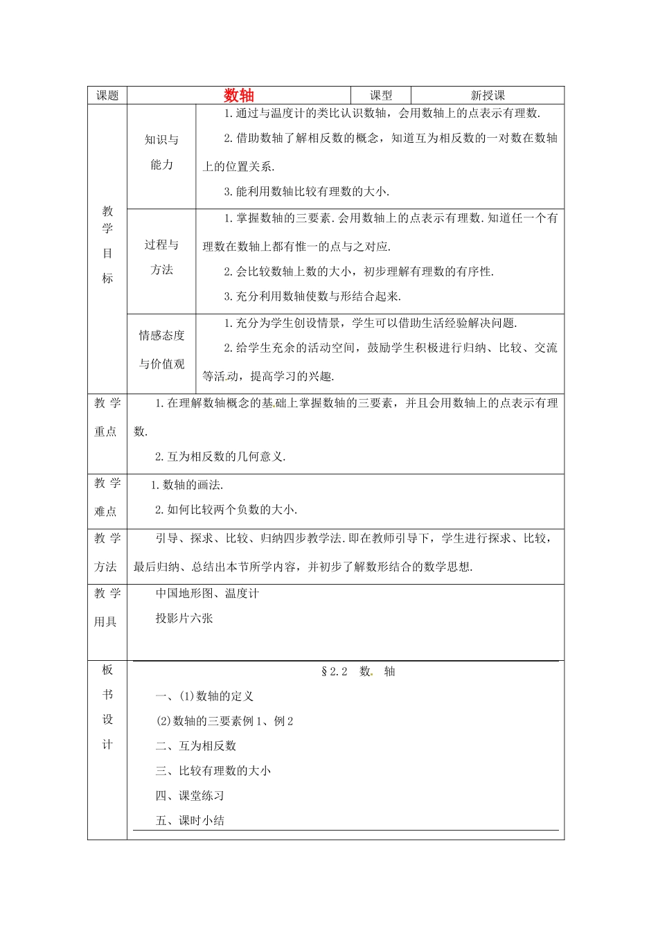 山东省烟台20中七年级数学上册《数轴》教案 北师大版_第1页