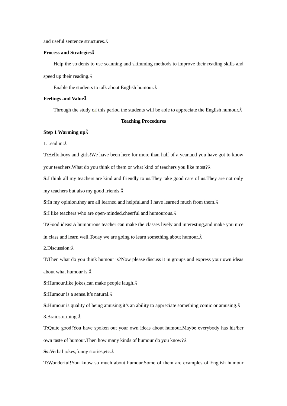 高中英语 Period 1　Reading（Unit 3 A taste of English humour）优秀教案 新人教版必修4_第2页
