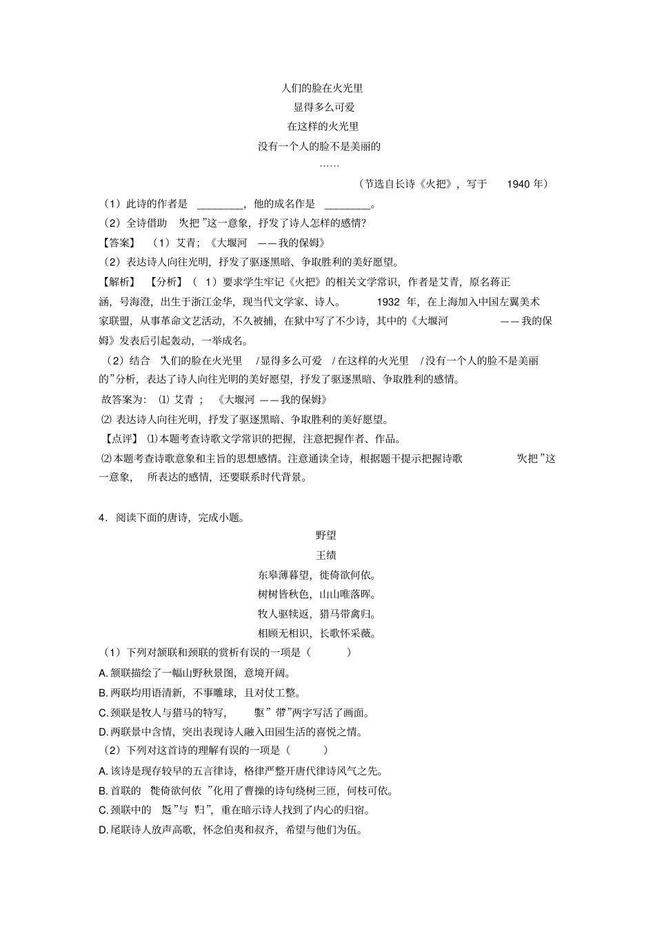 初中语文诗歌鉴赏+现代文阅读专项练习_第3页