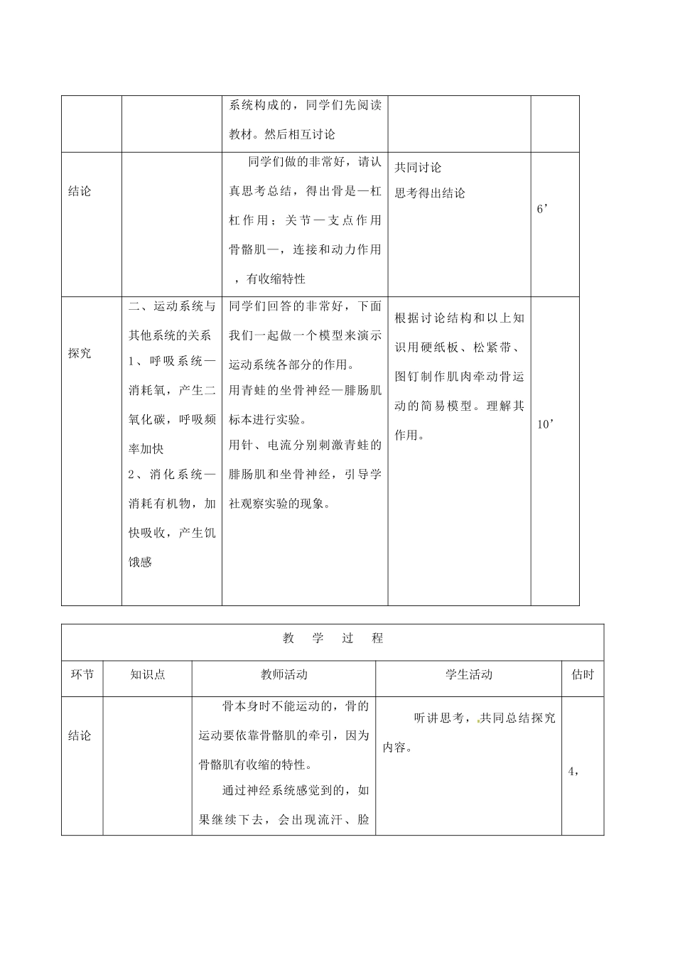 山东省临沭县第三初级中学八年级生物上册《动物的运动》教案 人教新课标版_第3页