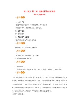 七年级生物上册 第二单元 生物体的结构层次 第二章 细胞怎样构成生物体 第四节 单细胞生物教案 （新版）新人教版-（新版）新人教版初中七年级上册生物教案