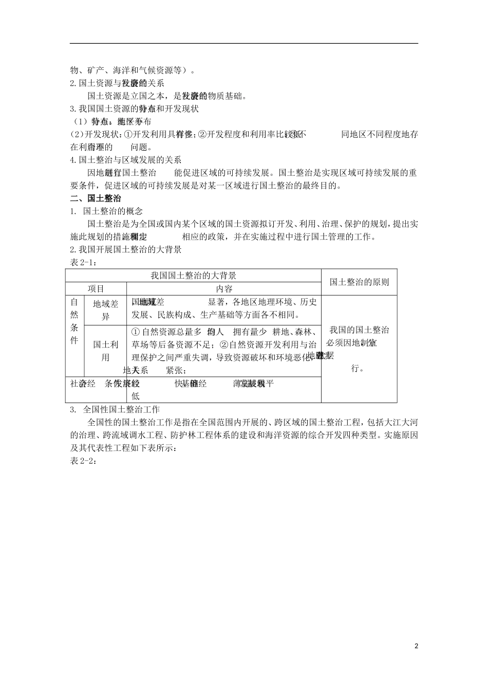 高中地理 2.1 国土整治与区域开发教案 人教版选修2_第2页