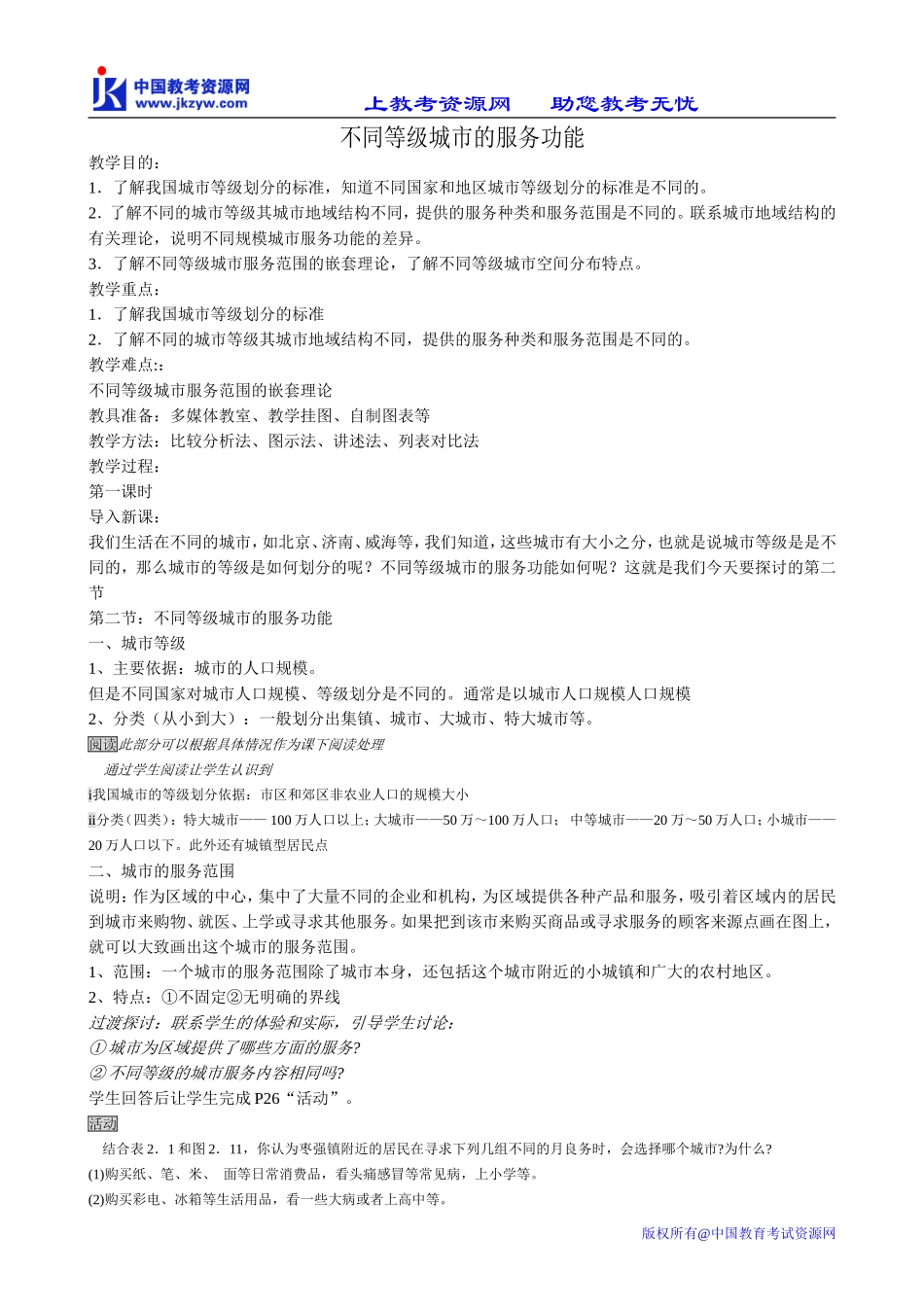 高中地理必修2不同等级城市的服务功能1_第1页