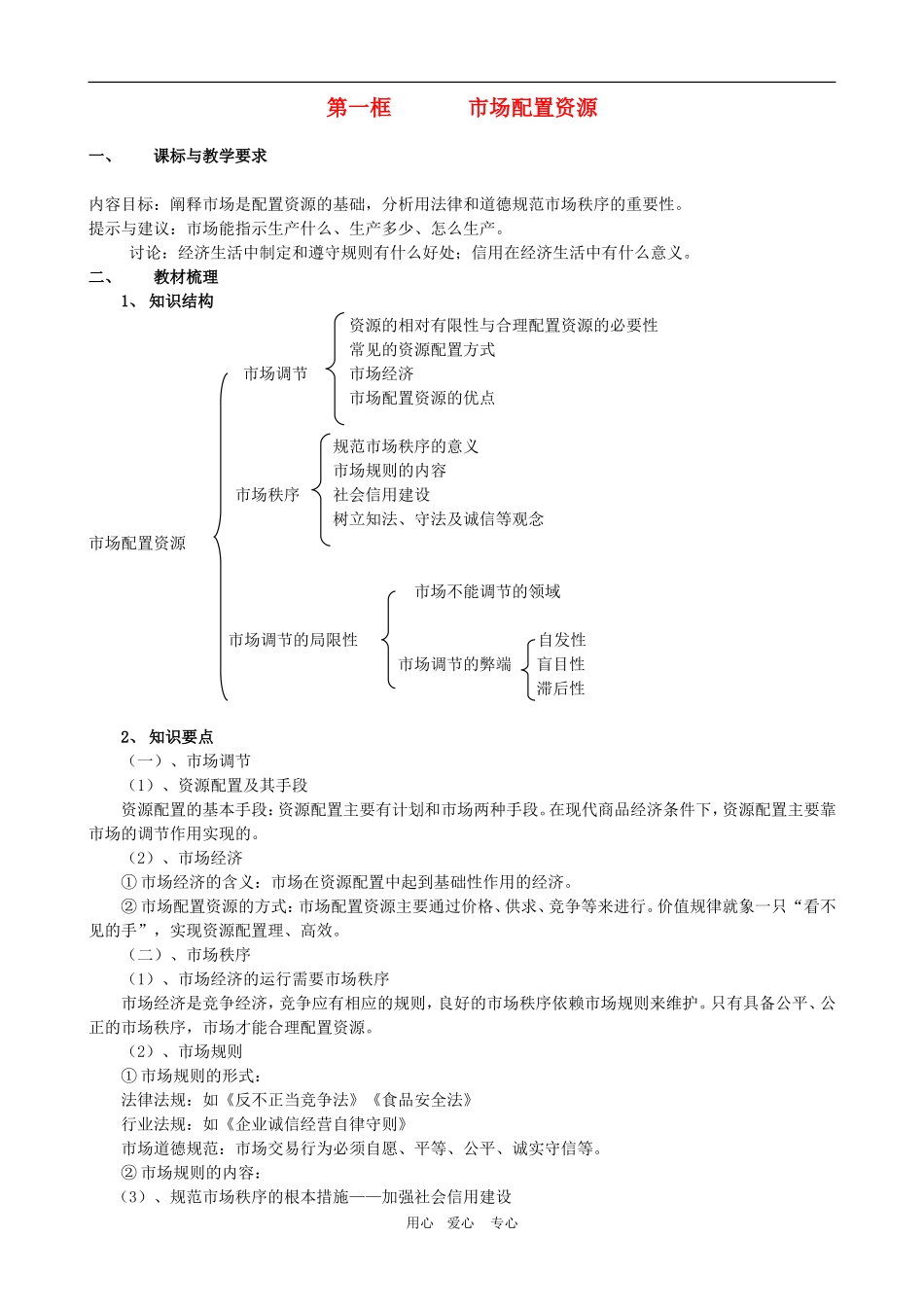 高一政治 第四单元教案：10.1《市场配置资源》新人教必修1_第1页