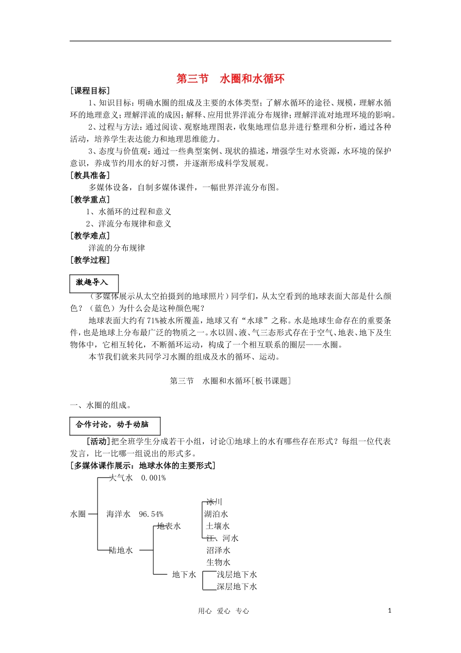 高中地理 2.3《水圈和水循环》教案（3） 鲁教版必修1_第1页