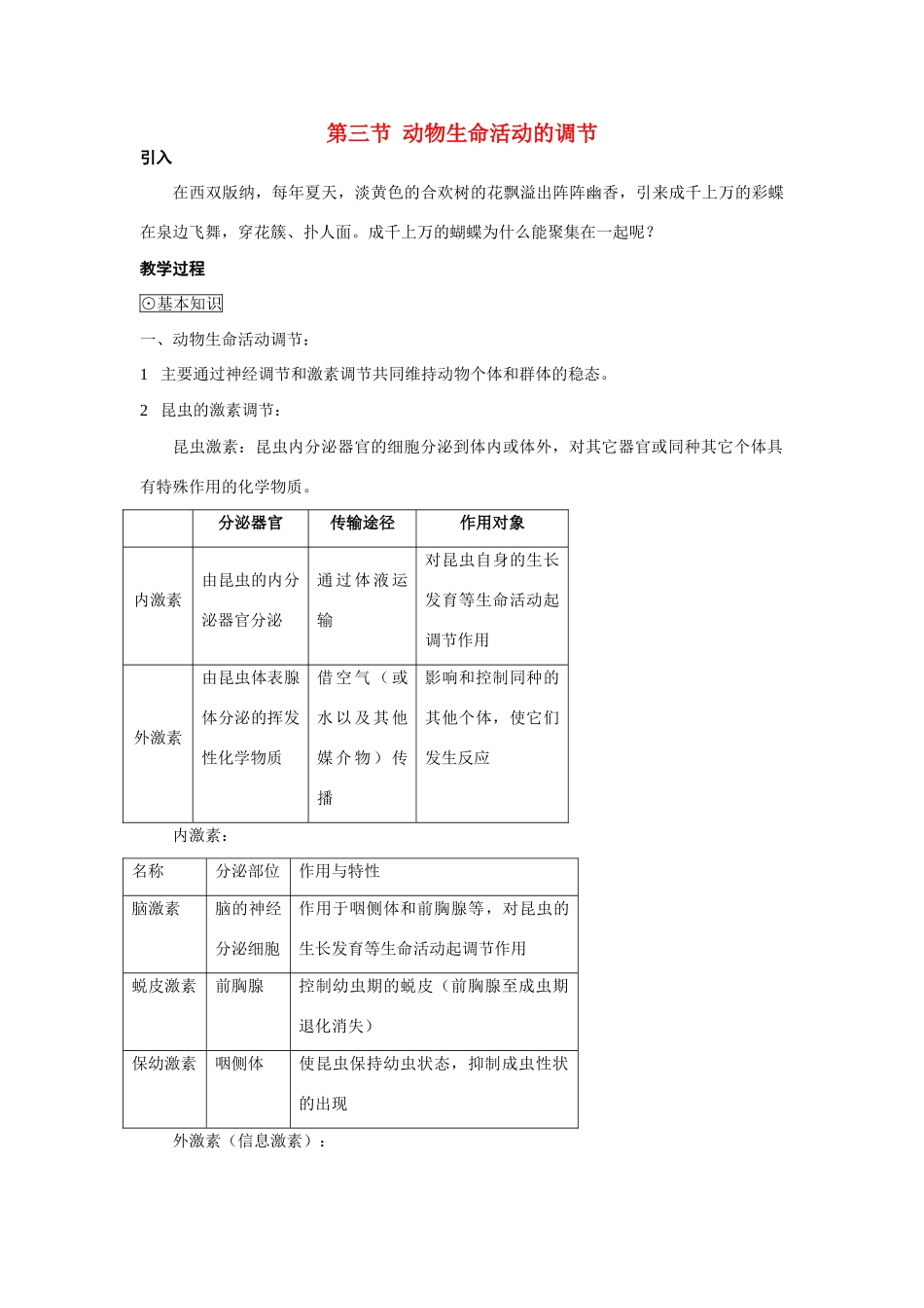 高中生物《动物生命活动的调节》教案2 苏教版必修3_第1页