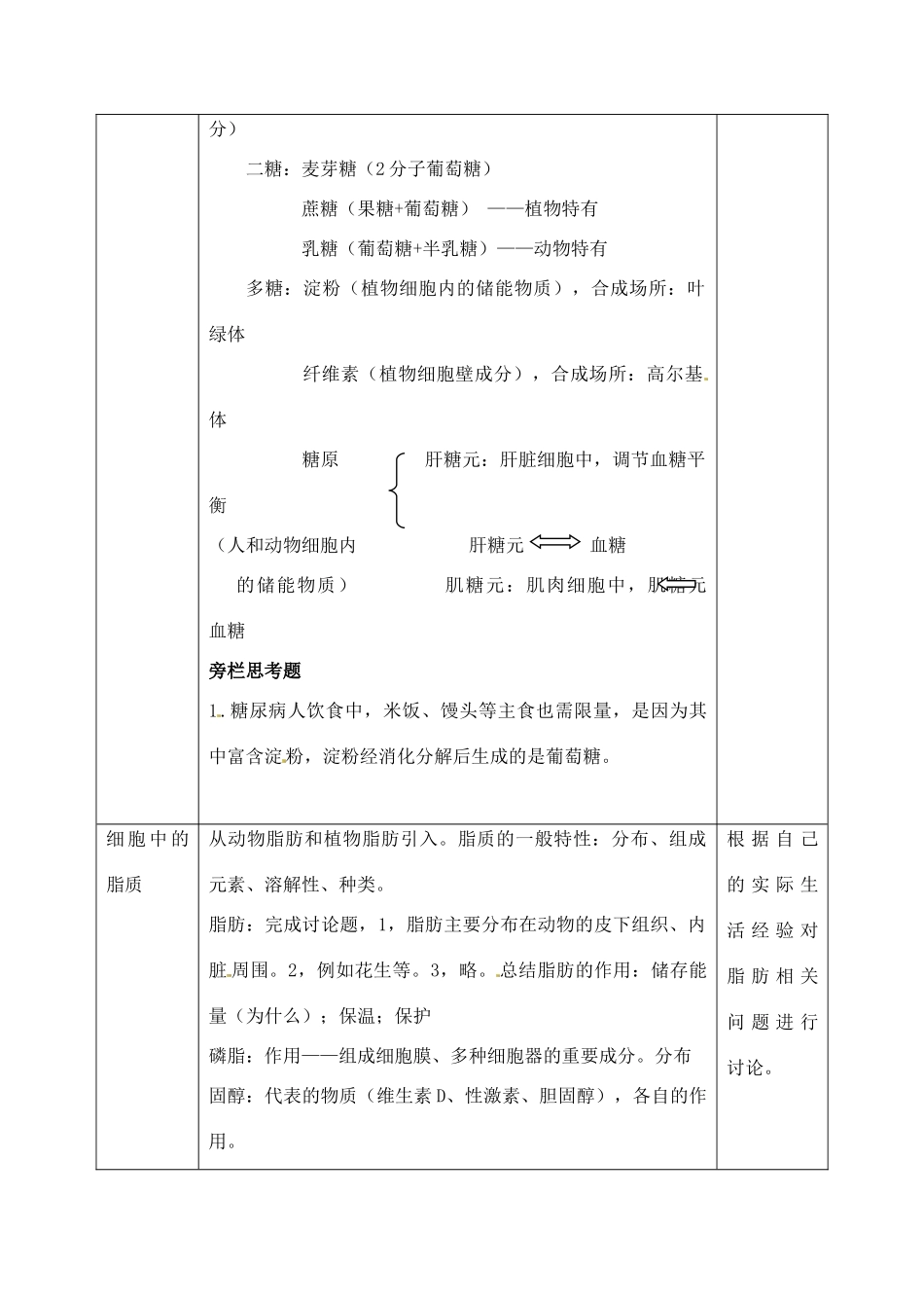 高中生物 2.4细胞中的糖类和脂质2教案 新人教版必修1_第2页