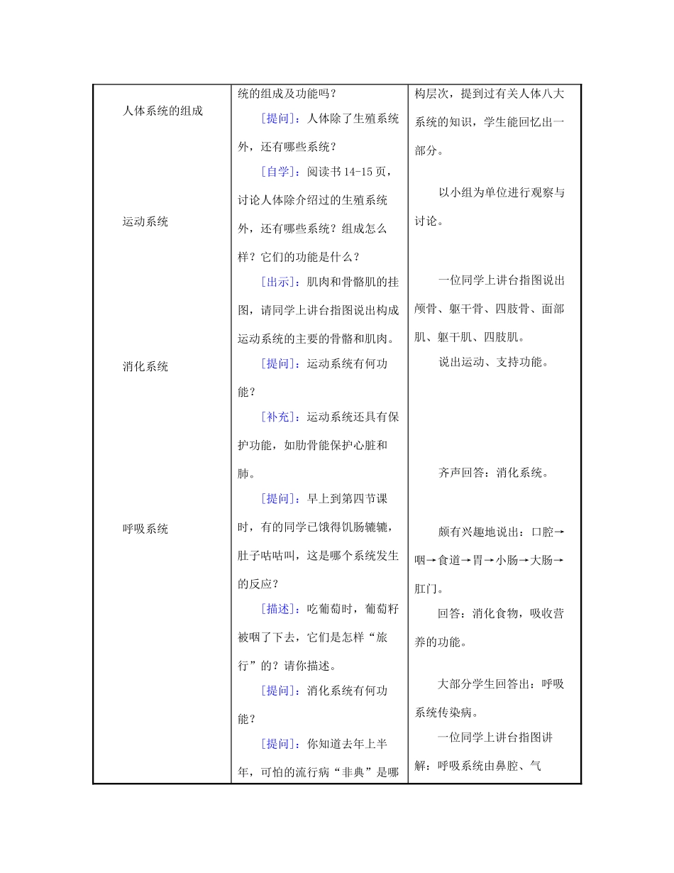 七年级生物下册 第4单元 第8章 第三节 人的生殖和发育第三节人体概述教案 苏教版_第2页