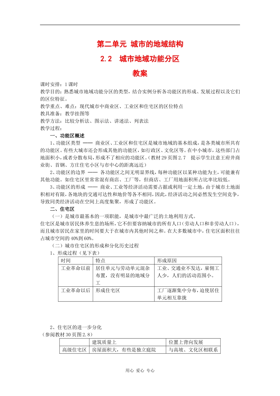 高中地理：2.2 城市地域功能分区 教案 旧人教版选修1_第1页