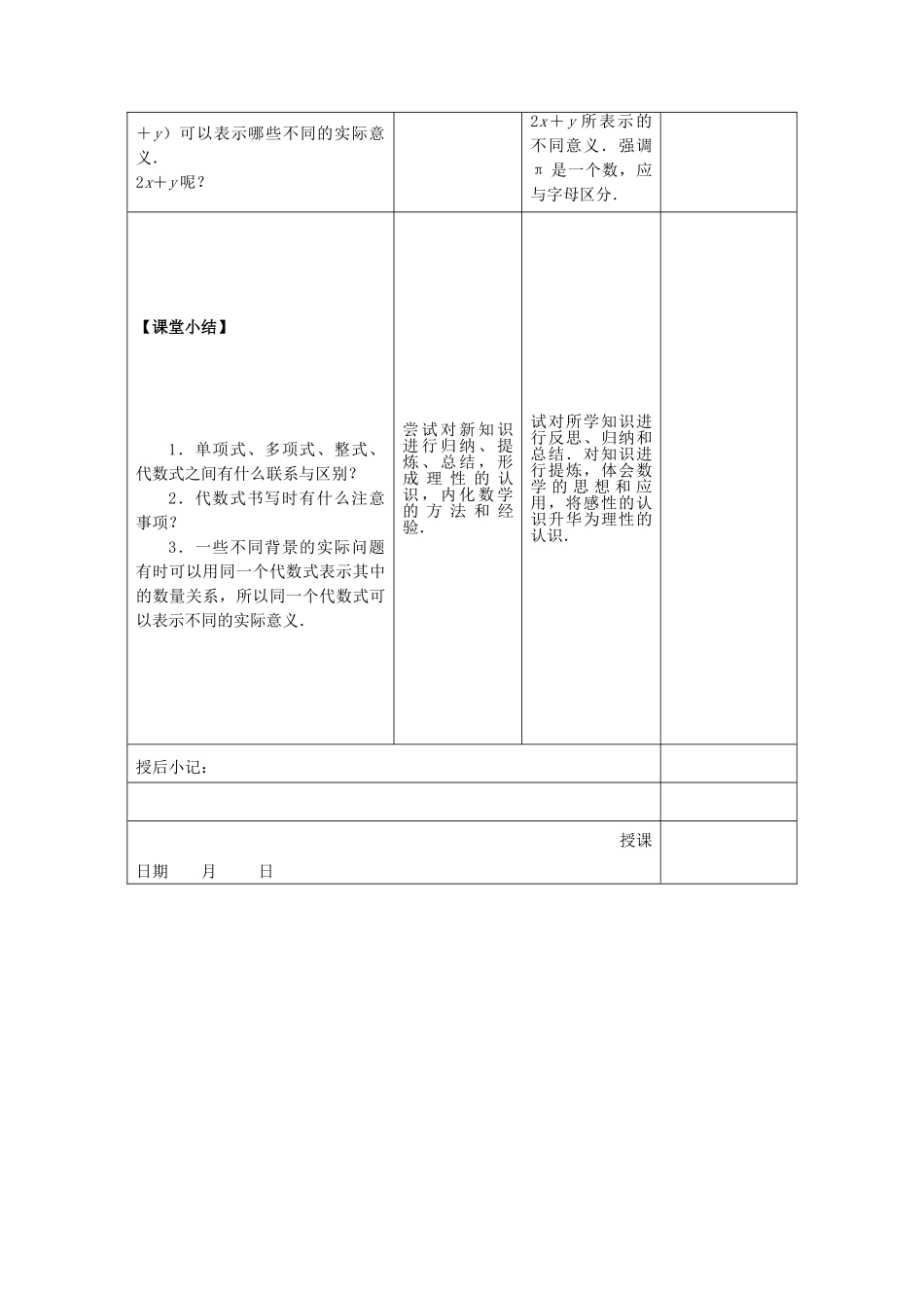 七年级数学上册 3.2《代数式（2）》教案 （新版）苏科版-（新版）苏科版初中七年级上册数学教案_第3页