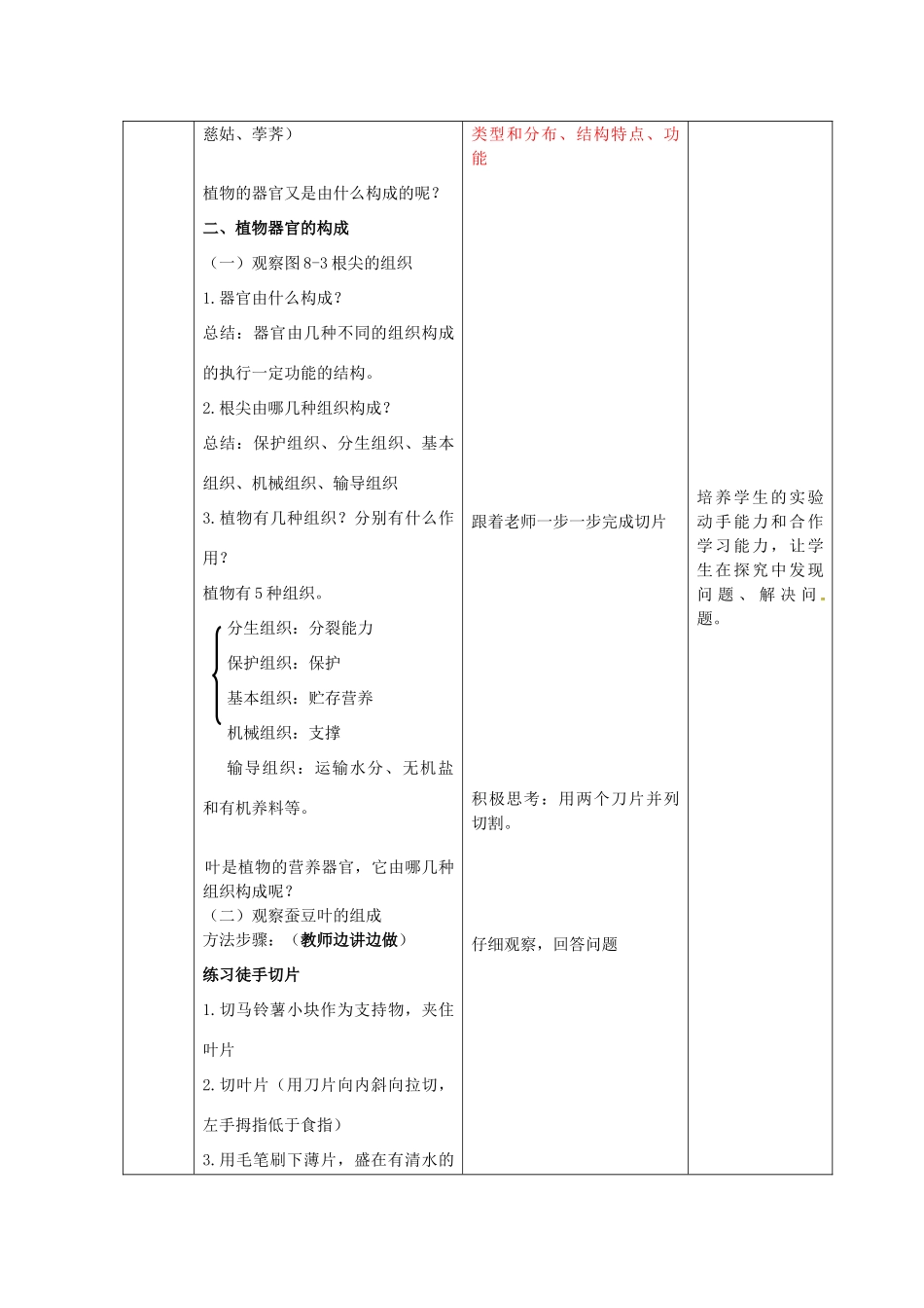 七年级生物下册 第4单元 第9章 生物体有相似的结构层次教案 （新版）苏科版-（新版）苏科版初中七年级下册生物教案_第3页