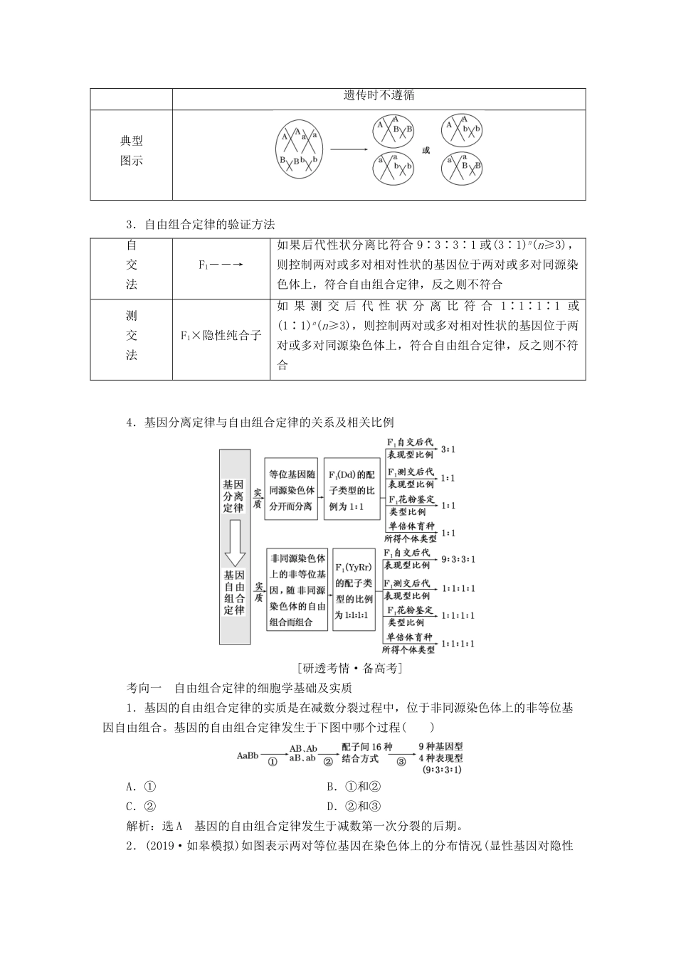 （江苏专版）高考生物一轮复习 第一单元 第2讲 孟德尔的豌豆杂交实验二讲义（含解析）（必修2）-人教版高三必修2生物教案_第3页