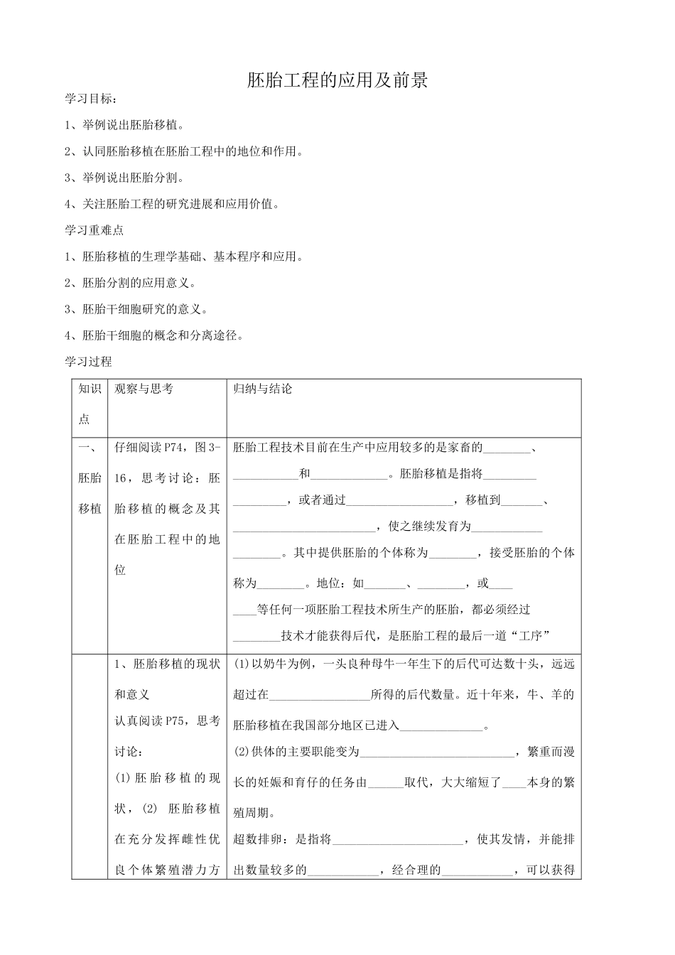 高中生物胚胎工程的应用及前景教案 新课标 人教版 选修3_第1页