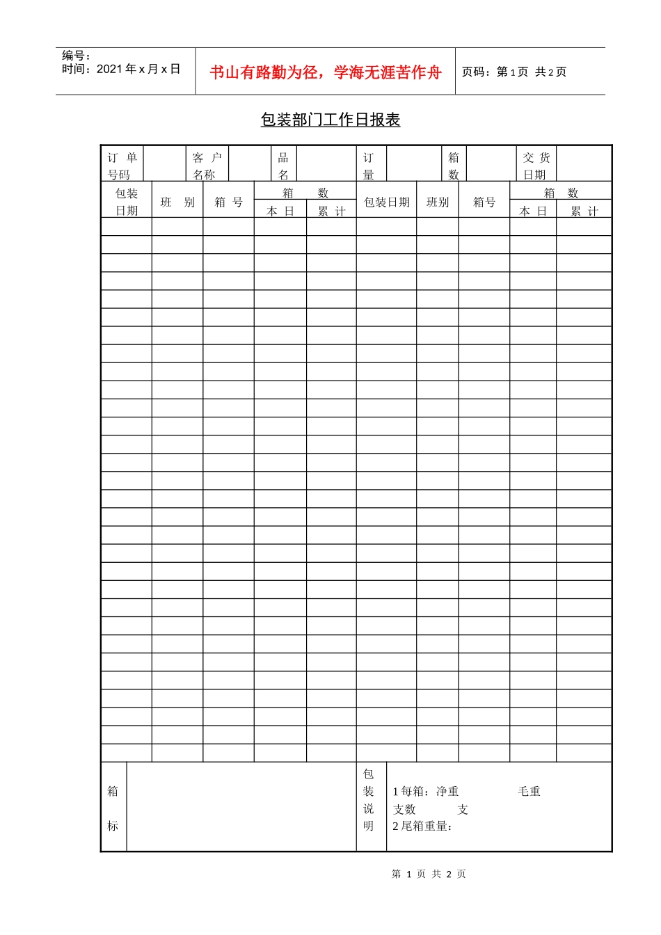 包装部门工作日报表_第1页