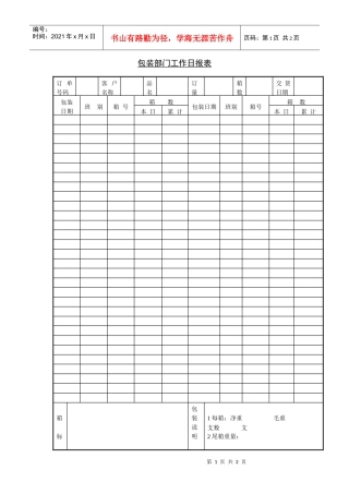 包装部门工作日报表