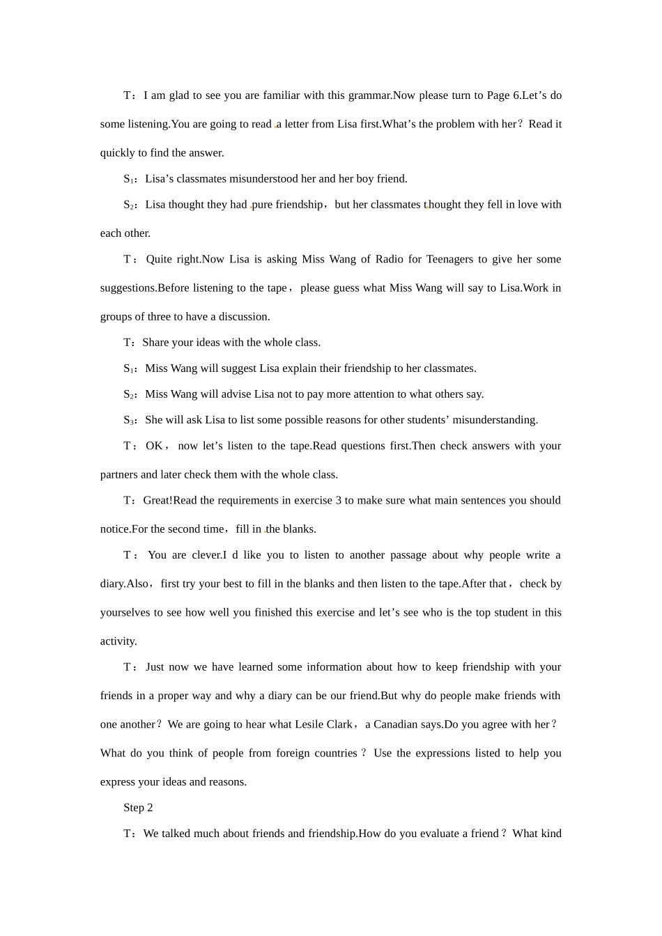 高中英语 Unit1 Friendship the 4th period优秀教案 新人教版必修1_第3页