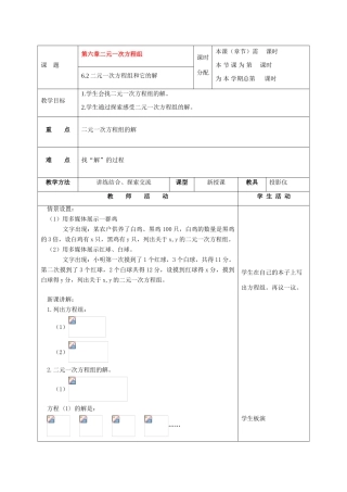 七年级数学下册：6.2二元一次方程组和它的解教案（北京课改版）
