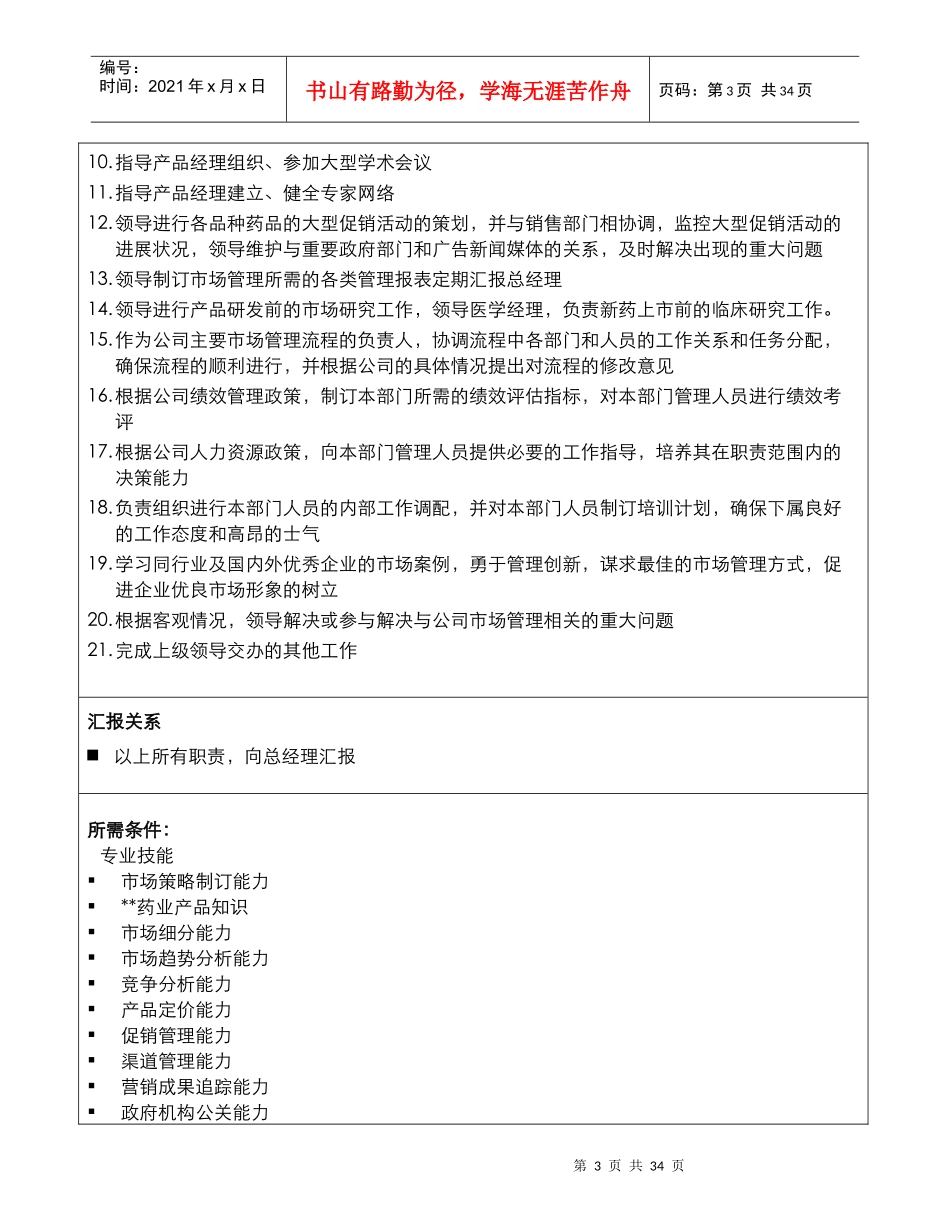 医药市场部岗位说明书_第3页