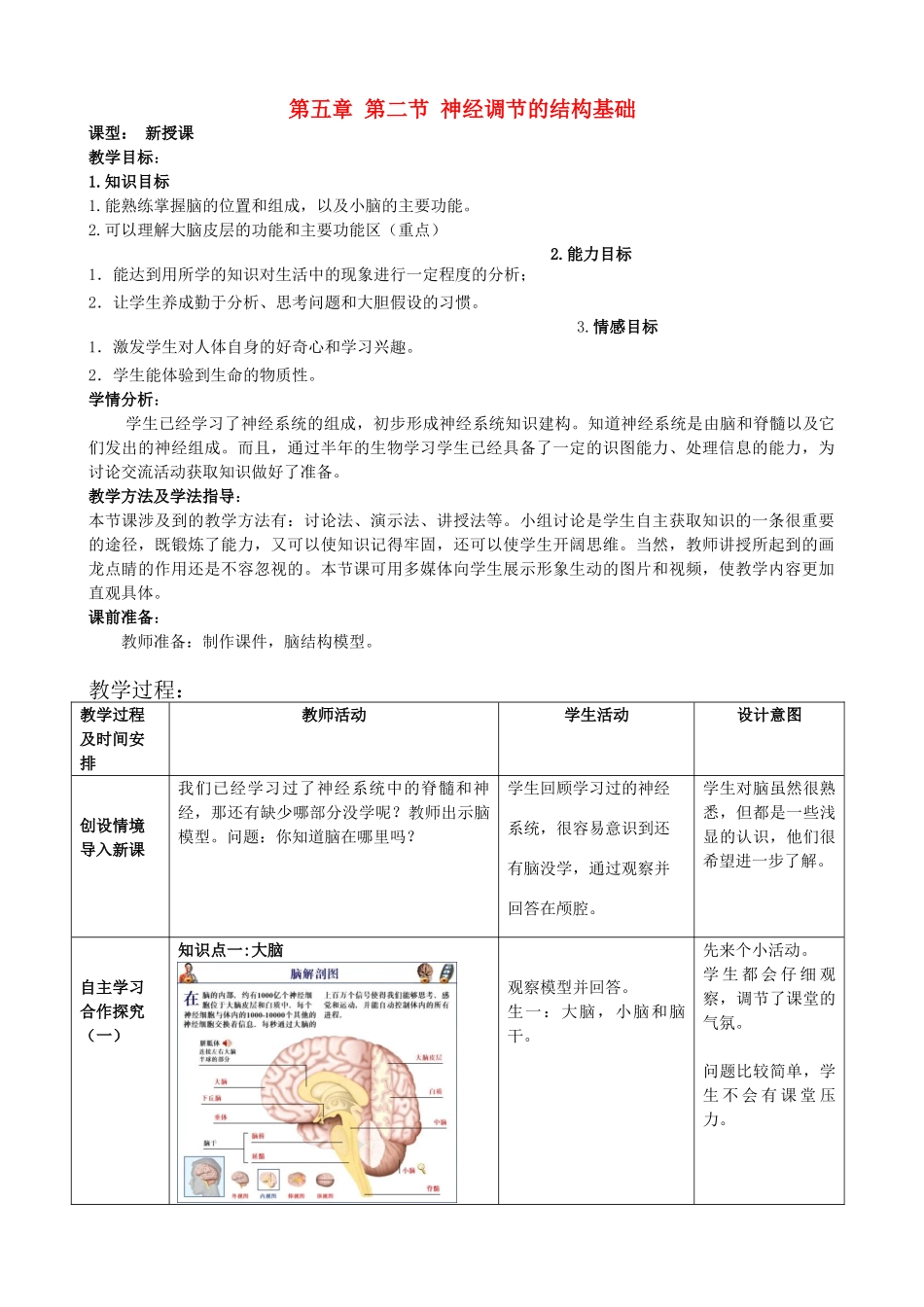 七年级生物下册 3.5.2 神经调节的结构基础教案1 济南版_第1页