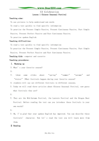 北师版英语必修1U3 Celebration--Lesson 1 Chinese Seasonal Festival