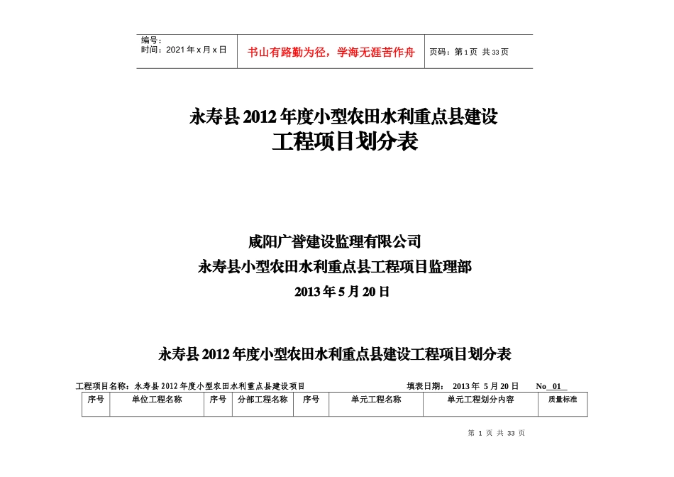 XXXX年度小型农田水利工程项目划分表_第1页