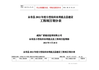 XXXX年度小型农田水利工程项目划分表