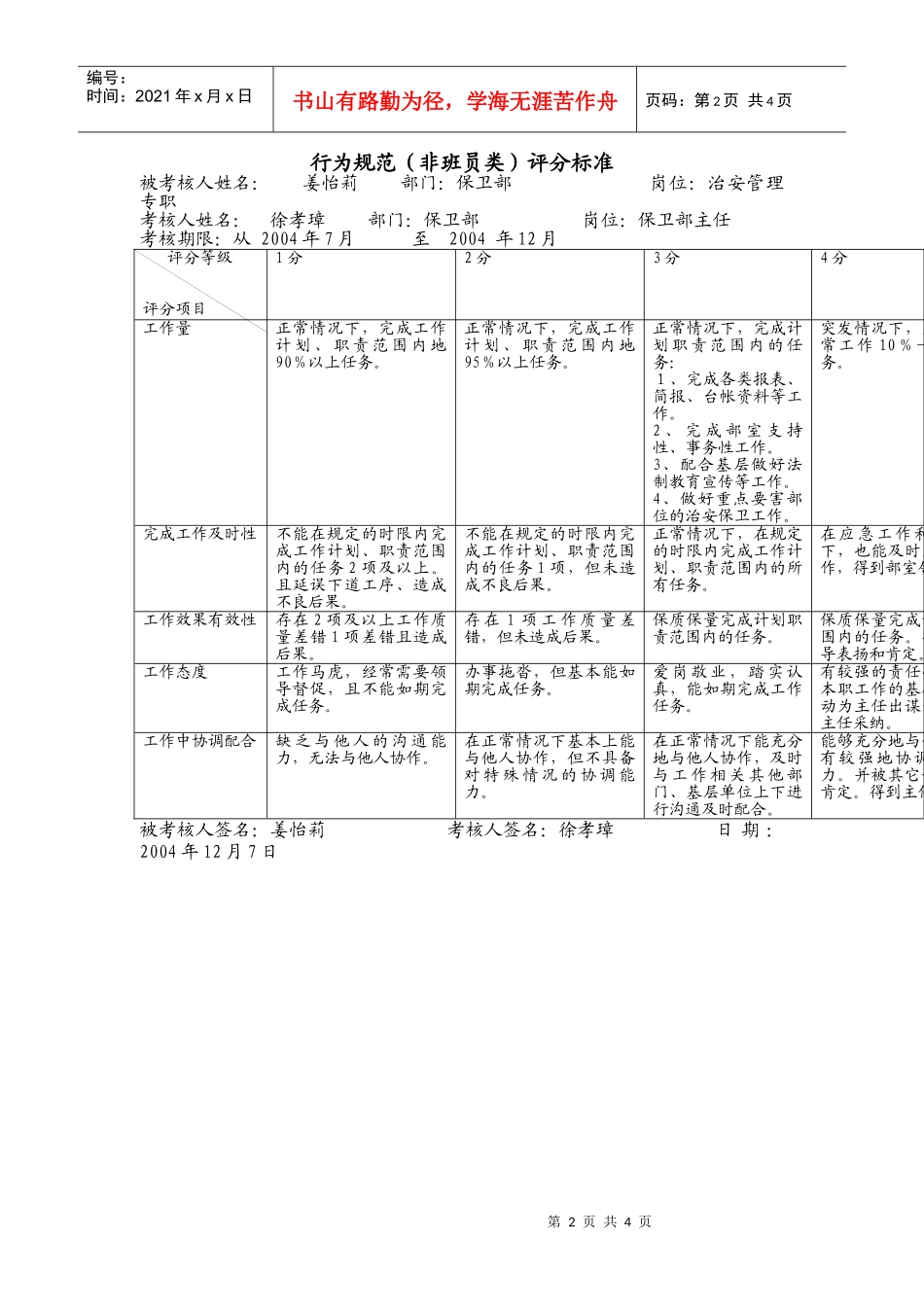 上海市电力公司市区供电公司治安管理专职行为规范考评表_第2页