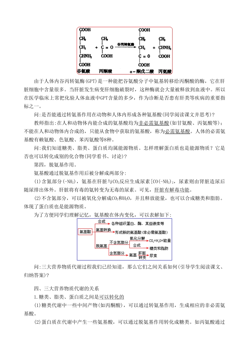 高中生物人和动物体内三大营养物质的代谢教案(2)人教版 必修1_第2页