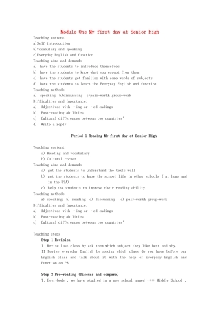 高中英语 Module 1 My First Day at Senior High教案2 外研版必修1-外研版高一必修1英语教案