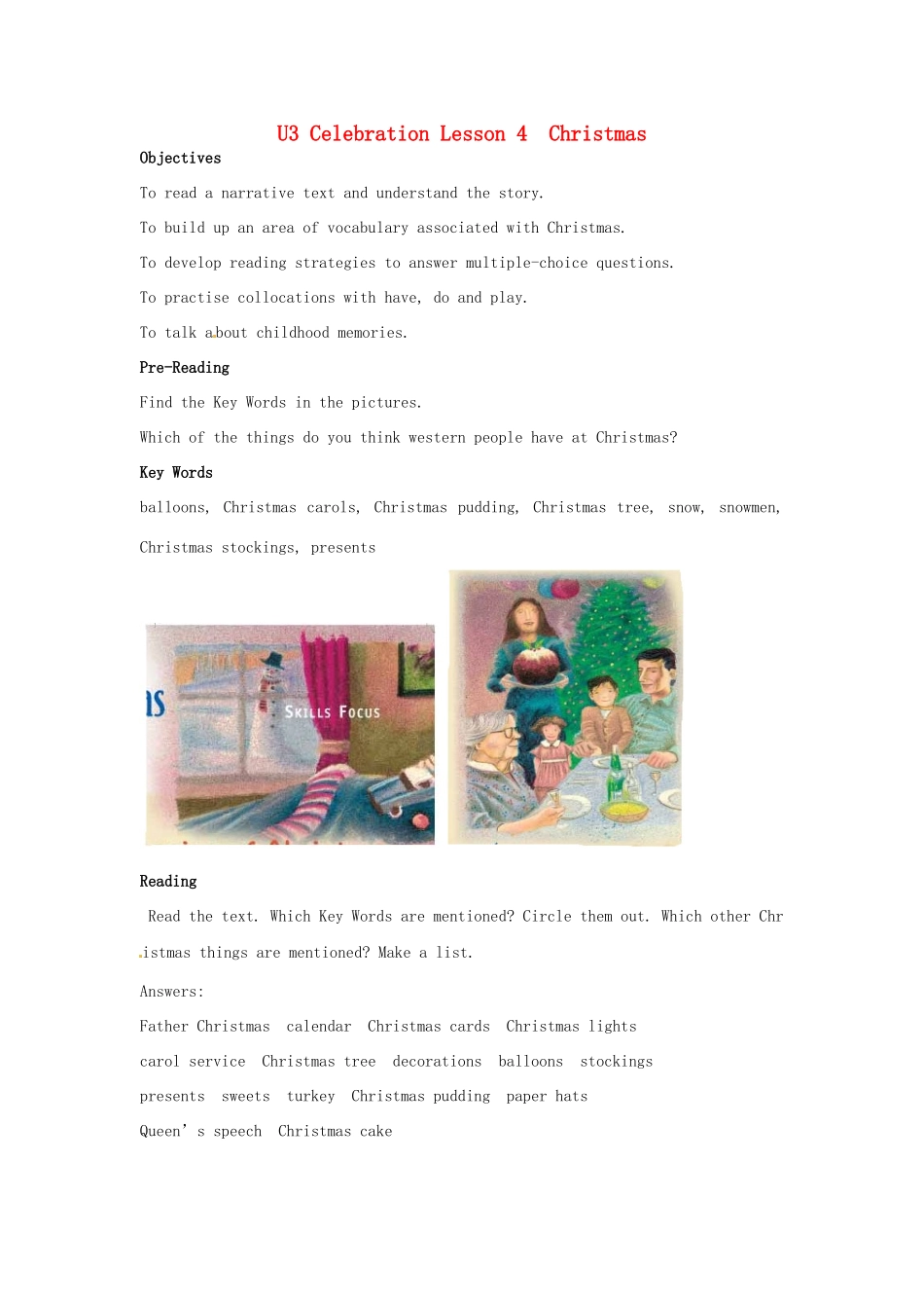 高中英语 Unit3 Lesson 4 Christmas教案 北师大版必修1_第1页