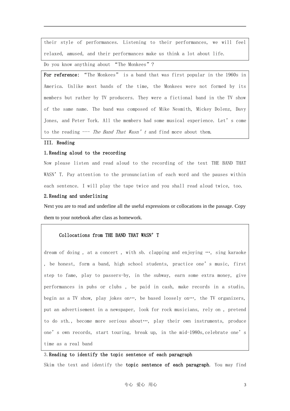 高中英语 Unit 5《Music》Warming up and Reading教案 新人教版必修2_第3页