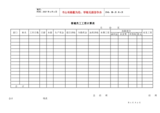 公司普通员工工资计算表