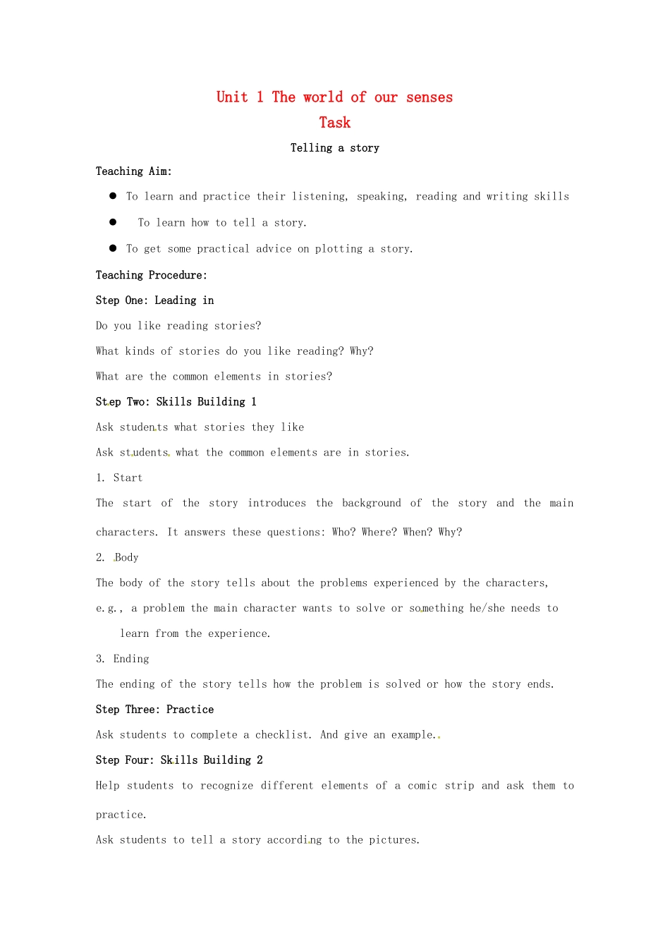 高中英语 Unit 1 The world of our senses Task教案 牛津译林版必修3-牛津版高一必修3英语教案_第1页